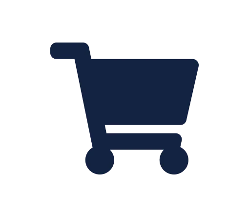 Shopping cart icon in navy blue.