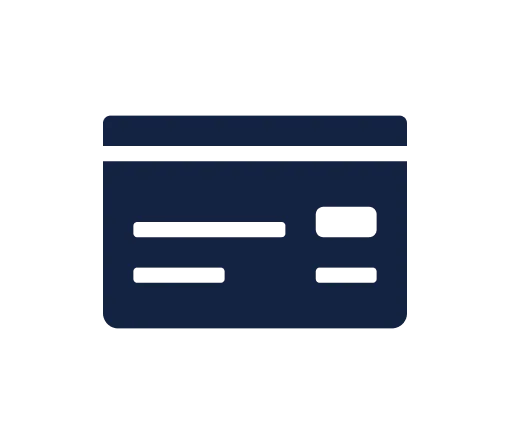 Credit card icon in dark blue.