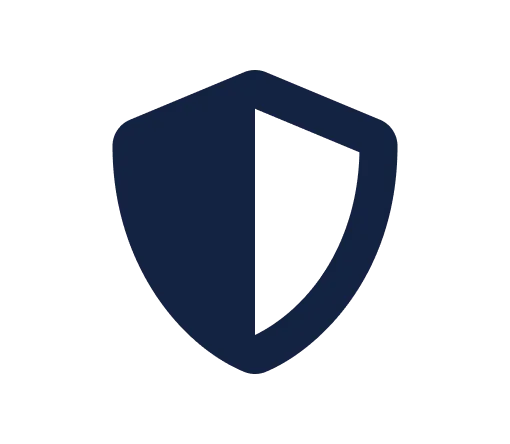 Navy blue shield icon with a central vertical division.