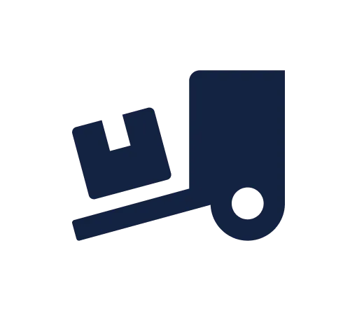 Cart with a box icon, in dark blue.