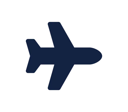 Airplane silhouette icon, dark blue.