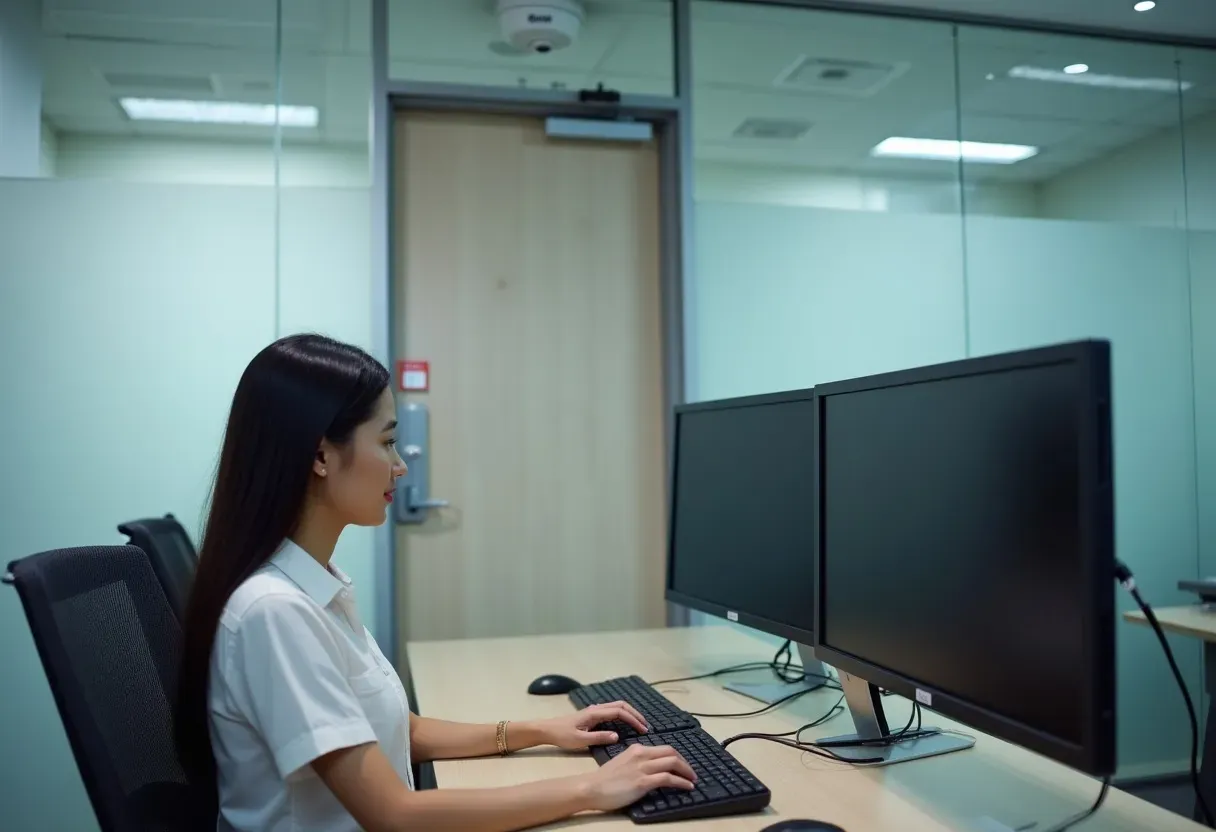 A monitored workstation area with badge-access entry and CCTV in the Staff Outsourcing Solutions facility in Cebu