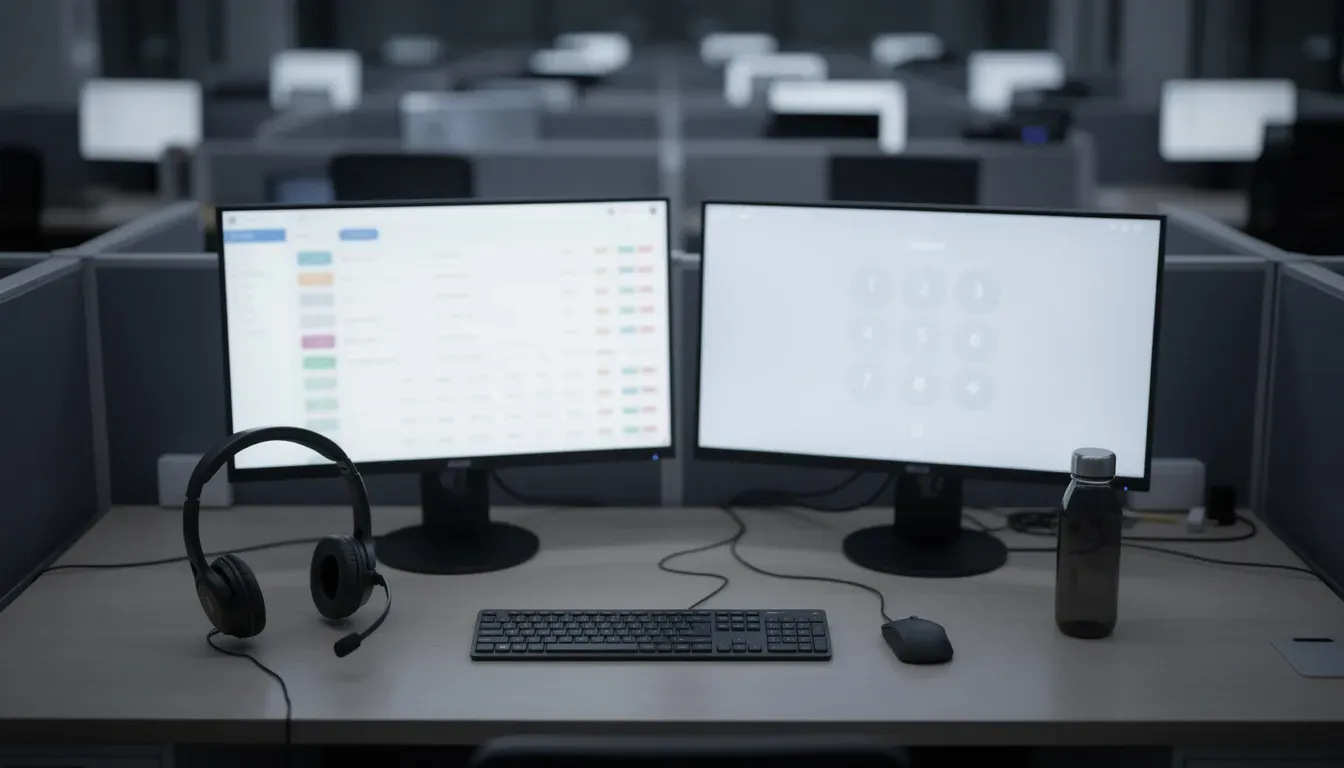 call center agent workstation in Cebu with headset and ticket queue