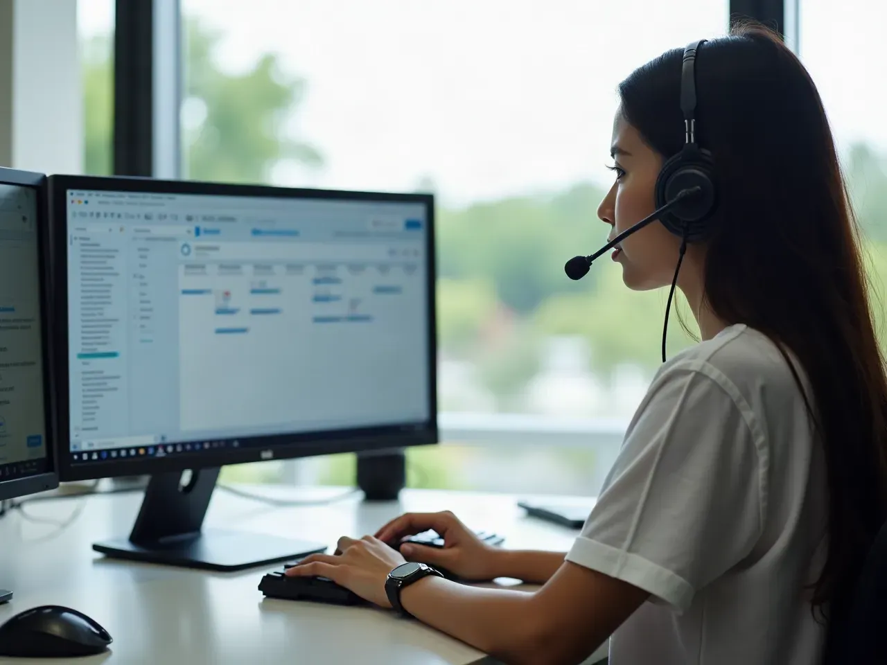 A Staff Outsourcing Solutions appointment setter booking a meeting into a client's calendar from a company workstation in Cebu Business Park